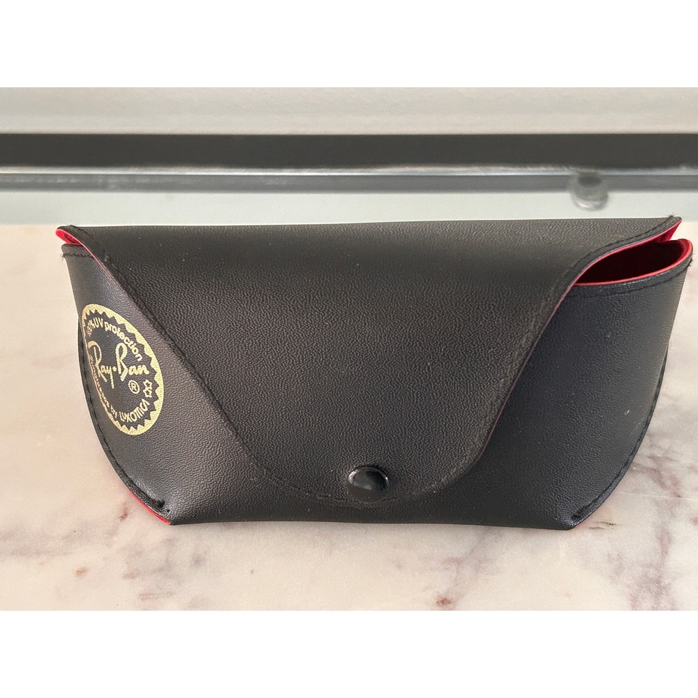 Ray-Ban Black Faux Leather Sunglasses Case Red Interior Gold Logo Luxottica